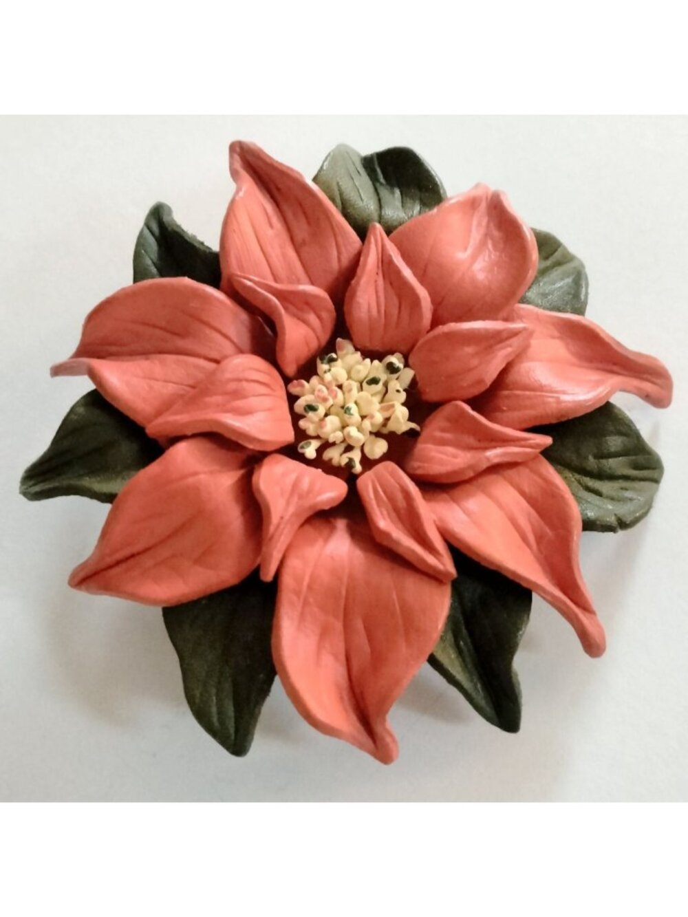 Red Poinsettia Flower Pin Brooch Handmade Vintage Accessory Design